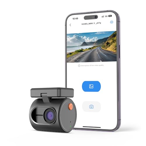 Piccola Dash Cam Auto, KAWA 1296P QHD Mini Telecamera per Auto - WDR/3D DNR con Super Night Vision, Monitoraggio del Parcheggio 24 Ore e G-sensor, WiFi&APP, Dashcam, MINI 3