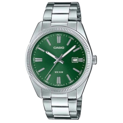 Casio Orologio Quarzo Unisex, misura cassa 39.00mm con quadrante Verde Analogico e cinturino Argento in Cinturino in metallo MTP-1302PD-3AVEF